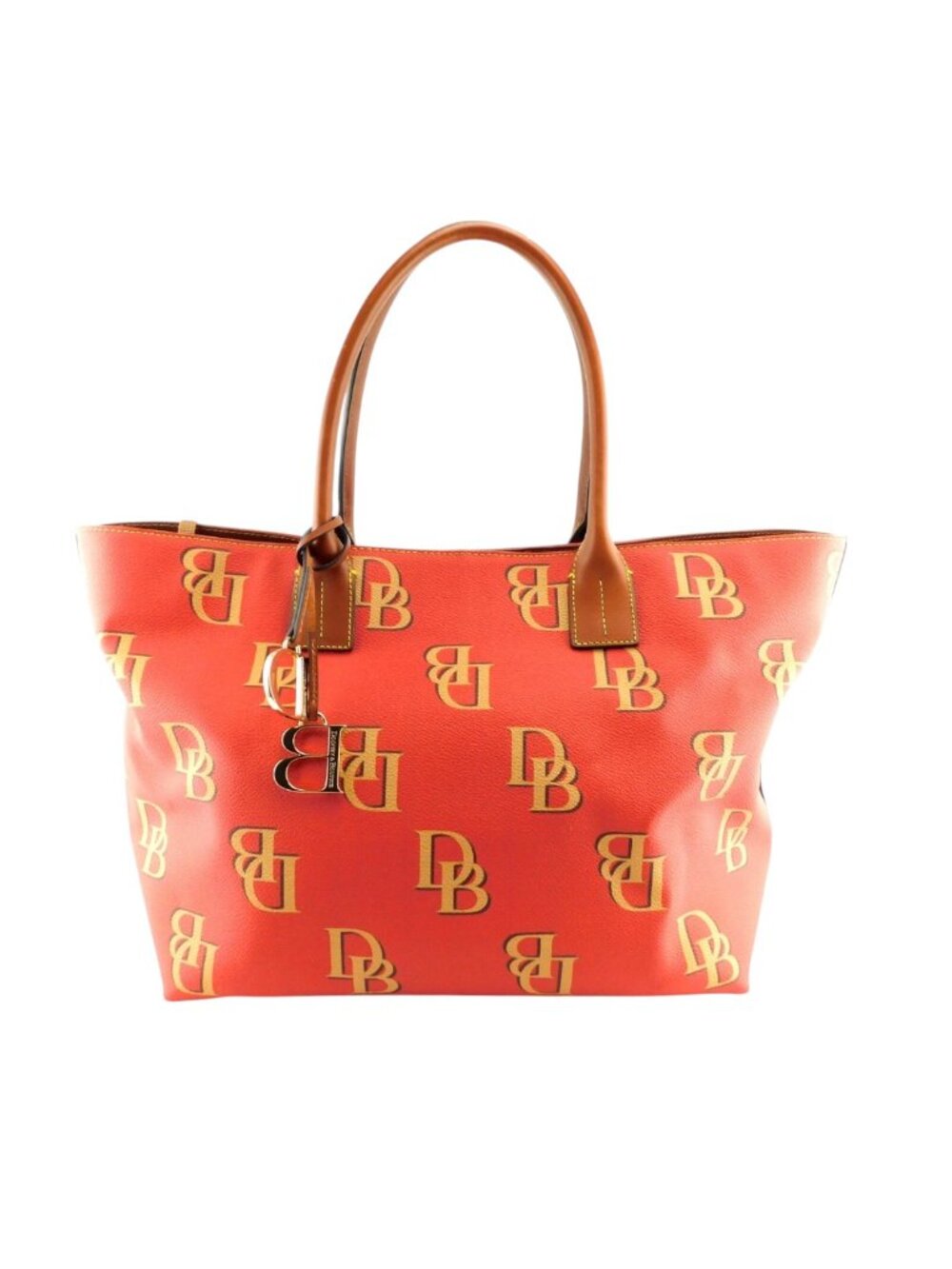 Dooney Bourke Logo Monogram Red Leather Tote Shopper Shoulder Bag With Charm